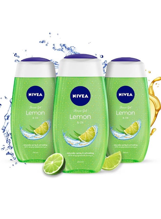 NIVEA Lemon and oil 250ml Body Wash (Pack of 3)| Shower Gel with Scent of Lemon and Care Oil | Pure Glycerin for Instant Soft & Summer Fresh Skin|Microplastic Free |Clean, Healthy & Moisturized Skin - Image 1